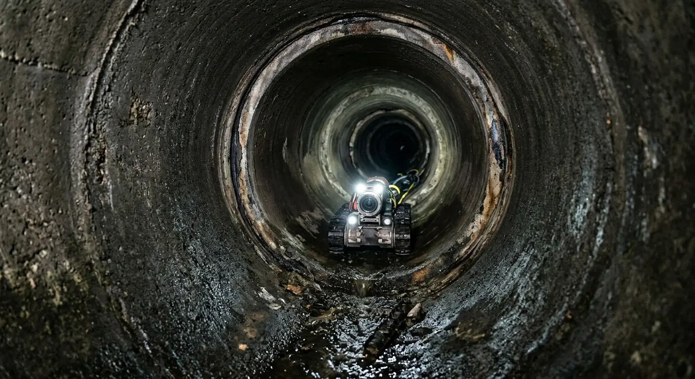 Robotic sewer camera inspecting pipe interior for Sewer Line Cleaning in Franklin