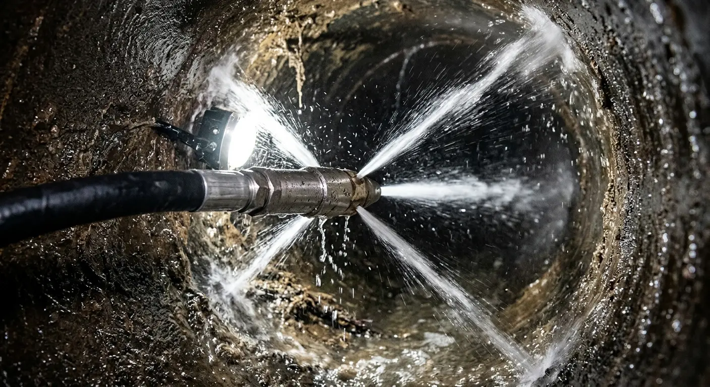 High-pressure hydro jetting nozzle cleaning sewer pipe for Sewer Cleanout in Franklin